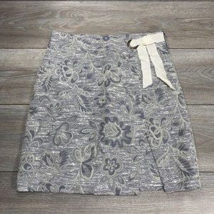 Maeve Anthropologie Blue White Gray Floral Embroidery Skirt Career Women's Sz 12